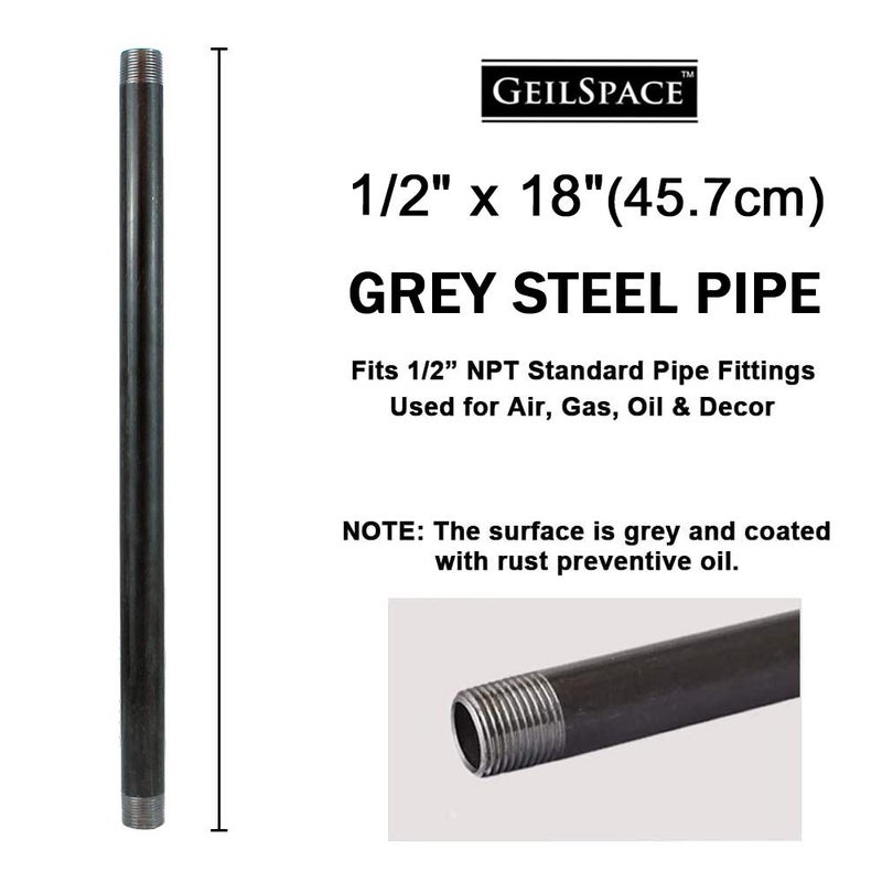 GeilSpace 6 Pack 1/2" Ã— 18" Heavy Duty Pre-Cut Grey Metal Pipe, Industrial Steel Fits Standard Half Inch Threaded Pipes and Fittings - Vintage DIY Industrial Shelving (1/2" Ã— 18", Grey) - Image 2